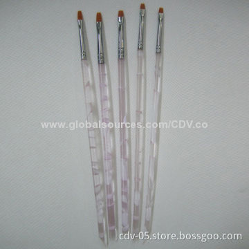Nail art brushes with acrylic handle, aluminum ferrule and great synthetic hair